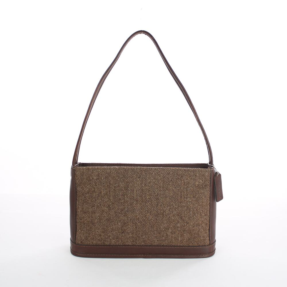 Coach Vintage Y2K Brown Tweed Leather Trim Shoulder Baguette Bag 6128